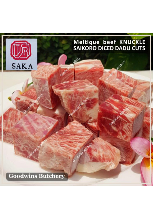 Beef KNUCKLE frozen daging paha rendang MELTIQUE meltik (wagyu alike) SAKA frozen cubed dadu diced SAIKORO 4cm 1.5" (price/pack 600g 9-10pcs)